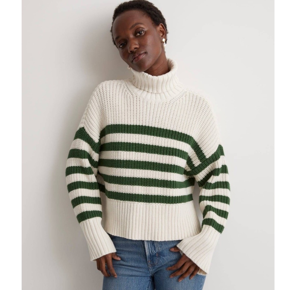 Madewell Women's Wide Rib Turtleneck Sweater Varsity Green Large Knit NO064 EUC